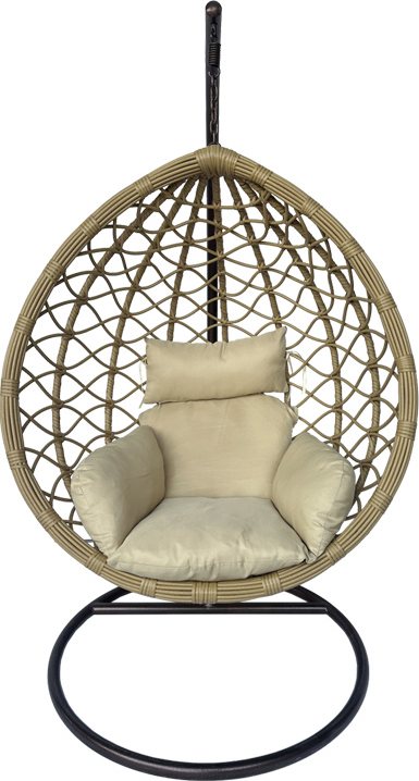 368-000001 Κούνια φωλιά με βάση Lyere pakoworld μέταλλο καφέ-pe rattan σε μπεζ απόχρωση 120x108x195εκ - Image 1
