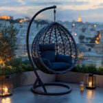 Κούνια φωλιά με βάση Lyere pakoworld μέταλλο ανθρακί pe rattan σε γκρι απόχρωση 120x108x195εκ - Image 2