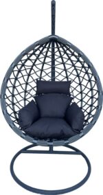 Κούνια φωλιά με βάση Lyere pakoworld μέταλλο ανθρακί pe rattan σε γκρι απόχρωση 120x108x195εκ