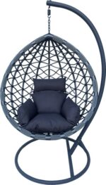 Κούνια φωλιά με βάση Lyere pakoworld μέταλλο ανθρακί pe rattan σε γκρι απόχρωση 120x108x195εκ - Image 3