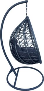 Κούνια φωλιά με βάση Lyere pakoworld μέταλλο ανθρακί pe rattan σε γκρι απόχρωση 120x108x195εκ - Image 4