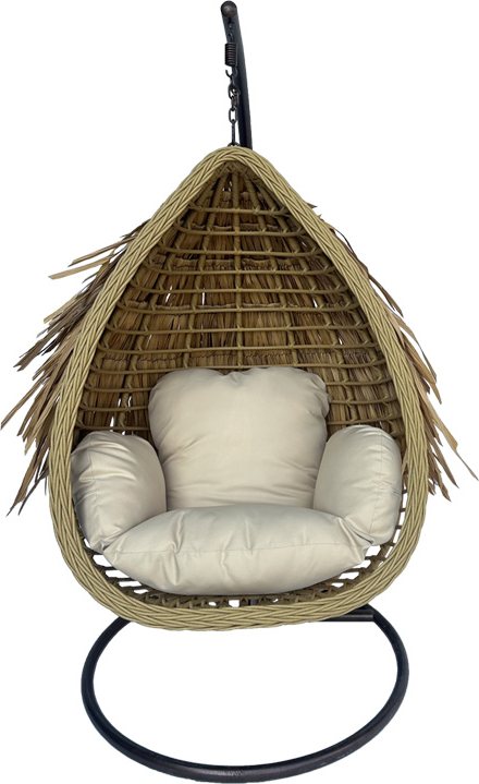 368-000006 Κούνια φωλιά με βάση Varur pakoworld μέταλλο καφέ - pe rattan σε μπεζ απόχρωση 120x105x195εκ - Image 1