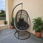 Κούνια φωλιά με βάση Cungo pakoworld μέταλλο ανθρακί pe rattan σε γκρι απόχρωση 125x105x195εκ - Image 2