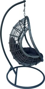 Κούνια φωλιά με βάση Cungo pakoworld μέταλλο ανθρακί pe rattan σε γκρι απόχρωση 125x105x195εκ - Image 4