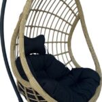 Κούνια φωλιά με βάση Cungo pakoworld μέταλλο μαύρο- pe rattan μπεζ με μαύρο μαξιλάρι 125x105x195εκ