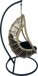 Κούνια φωλιά με βάση Cungo pakoworld μέταλλο μαύρο- pe rattan μπεζ με μαύρο μαξιλάρι 125x105x195εκ - Image 3