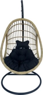 Κούνια φωλιά με βάση Cungo pakoworld μέταλλο μαύρο- pe rattan μπεζ με μαύρο μαξιλάρι 125x105x195εκ - Image 4