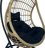 Κούνια φωλιά με βάση Cungo pakoworld μέταλλο μαύρο- pe rattan μπεζ με μαύρο μαξιλάρι 125x105x195εκ - Image 5