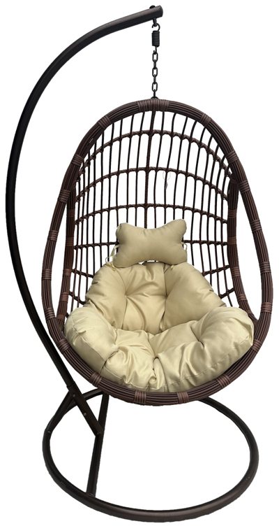 368-000011 Κούνια φωλιά με βάση Cungo pakoworld μέταλλο καφέ- pe rattan καφέ με μπεζ μαξιλάρι 125x105x195εκ - Image 1