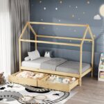 Παιδικό κρεβάτι Mellin τ. Montessori με 2 συρτάρια pakoworld ξύλο πεύκου σε φυσική απόχρωση 90x190εκ