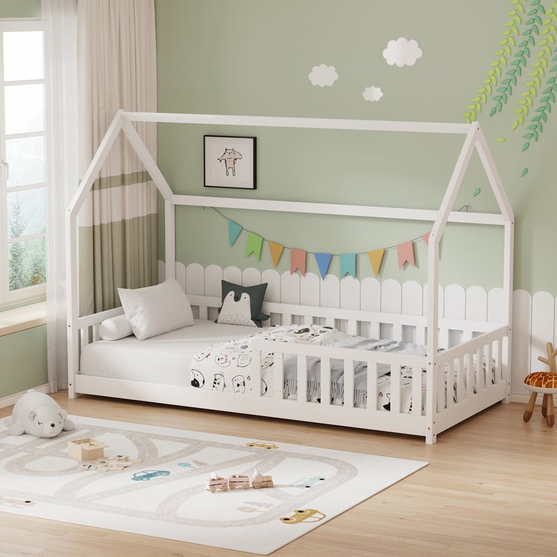 370-000011 Παιδικό κρεβάτι Callan τ. Montessori με κιγκλίδωμα pakoworld ξύλο πεύκου σε λευκή απόχρωση 90x190εκ - Image 1