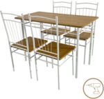 Τραπεζαρία Reforia pakoworld σετ 5τμχ mdf σε φυσική απόχρωση με λευκά μεταλλικά πόδια 110x60x74εκ - Image 2