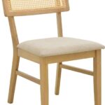 Καρέκλα Raffles pakoworld rubberwood με pe rattan και γκρι μπεζ ύφασμα 47x48x83.5εκ