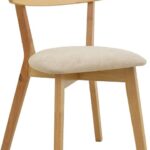 Καρέκλα Canon pakoworld rubberwood σε φυσική απόχρωση με γκρι μπεζ ύφασμα 43x43x79.5εκ