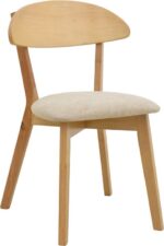 Καρέκλα Canon pakoworld rubberwood σε φυσική απόχρωση με γκρι μπεζ ύφασμα 43x43x79.5εκ