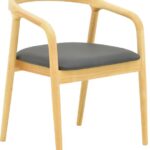 Πολυθρόνα Hogie pakoworld rubberwood σε φυσική απόχρωση με μαύρο pu μαξιλάρι 61x60x76εκ