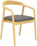Πολυθρόνα Hogie pakoworld rubberwood σε φυσική απόχρωση με μαύρο pu μαξιλάρι 61x60x76εκ