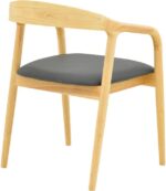 Πολυθρόνα Hogie pakoworld rubberwood σε φυσική απόχρωση με μαύρο pu μαξιλάρι 61x60x76εκ - Image 3