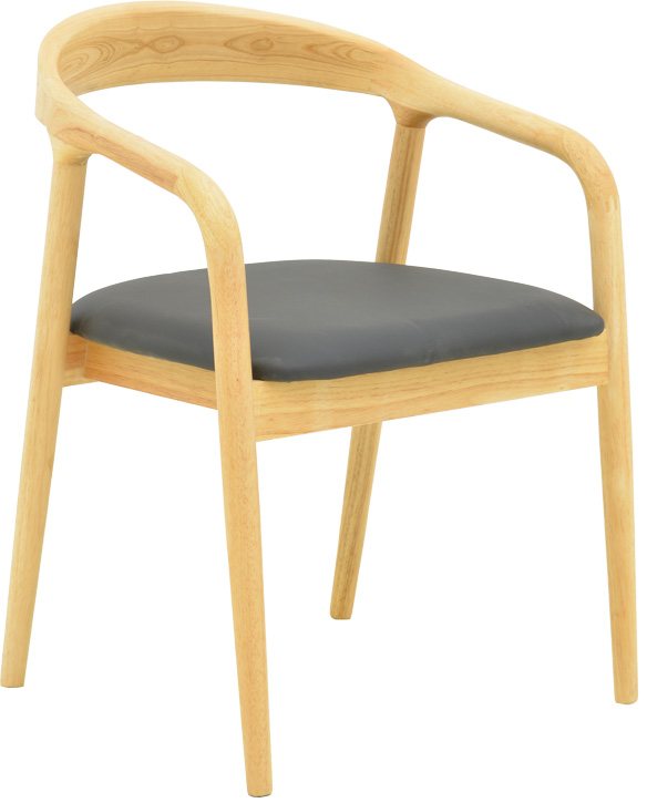 382-000007 Πολυθρόνα Hogie pakoworld rubberwood σε φυσική απόχρωση με μαύρο pu μαξιλάρι 61x60x76εκ - Image 1