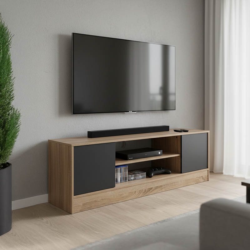 383-000031 Έπιπλο τηλεόρασης Sasa pakoworld σε oak-ανθρακί απόχρωση 120x35x41.5εκ - Image 1