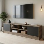 Έπιπλο τηλεόρασης Tivia pakoworld sonoma-ανθρακί 180x35x41.5εκ