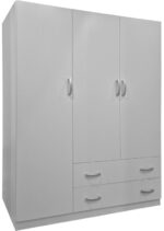 Ντουλάπα τρίφυλλη με 2 συρτάρια Alvia pakoworld λευκή 150x51x180εκ