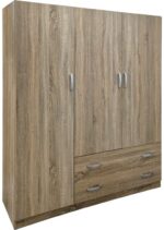 Ντουλάπα τρίφυλλη με 2 συρτάρια Alvia pakoworld sonoma 150x51x180εκ