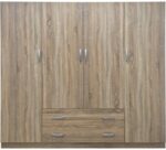 Ντουλάπα τετράφυλλη με 2 συρτάρια Alvia pakoworld sonoma 200x51x180εκ - Image 3