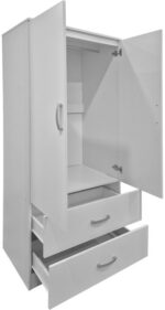 Ντουλάπα δίφυλλη με 2 συρτάρια Alvia pakoworld λευκή 80x51.5x180εκ - Image 2