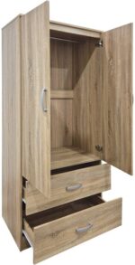 Ντουλάπα δίφυλλη με 2 συρτάρια Alvia pakoworld sonoma 80x51.5x180εκ - Image 2