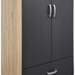 Ντουλάπα δίφυλλη με 2 συρτάρια Alvia pakoworld sonoma-ανθρακί 80x51.5x180εκ