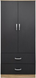 Ντουλάπα δίφυλλη με 2 συρτάρια Alvia pakoworld sonoma-ανθρακί 80x51.5x180εκ - Image 4