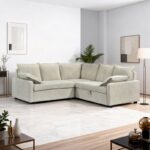 Γωνιακός καναπές κρεβάτι Lounivo pakoworld ύφασμα μπεζ 215x215x84εκ - Image 2