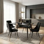 Τραπέζι Pembe pakoworld sintered stone μαύρη όψη μαρμάρου με μαύρα μεταλλικά πόδια 140x80x75εκ - Image 2