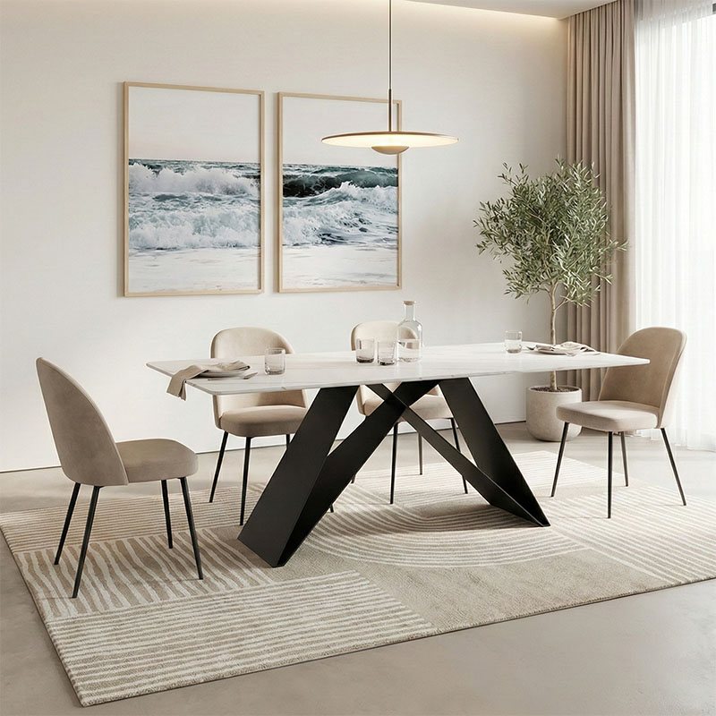 390-000021 Τραπέζι Mapele pakoworld sintered stone λευκή όψη μαρμάρου με μαύρα μεταλλικά πόδια 180x90x75εκ - Image 1
