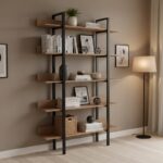 Βιβλιοθήκη Boderta pakoworld σε sonoma-μαύρη απόχρωση 120x30x190εκ