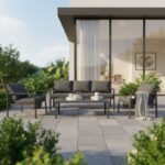 Σαλόνι Gardenly Ι pakoworld σετ 4τμχ αλουμίνιο σε ανθρακί απόχρωση με ανθρακί μαξιλάρια