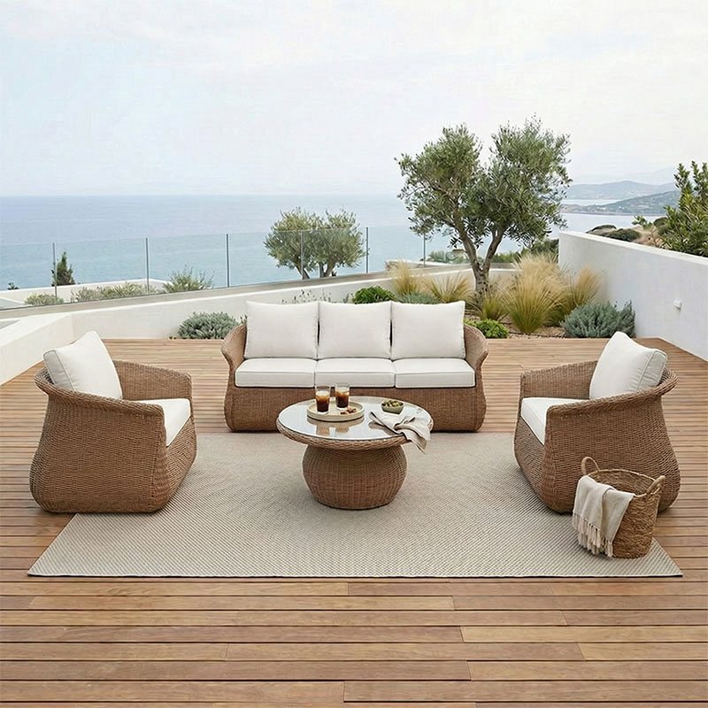 403-000002 Σαλόνι κήπου Tropicana pakoworld 4τεμ pe rattan σε καφέ απόχρωση - ύφασμα μπεζ - Image 1