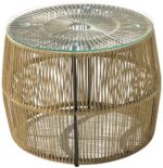 Τραπέζι Adela pakoworld pe wicker-γυαλί σε φυσική απόχρωση Φ47x38εκ - Image 2