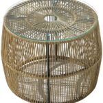 Τραπέζι Adela pakoworld pe wicker-γυαλί σε φυσική απόχρωση Φ47x38εκ