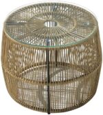 Τραπέζι Adela pakoworld pe wicker-γυαλί σε φυσική απόχρωση Φ47x38εκ