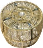 Τραπέζι Adela pakoworld pe wicker-γυαλί σε φυσική απόχρωση Φ47x38εκ - Image 3