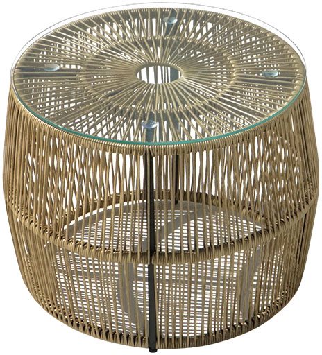 405-000009 Τραπέζι Adela pakoworld pe wicker-γυαλί σε φυσική απόχρωση Φ47x38εκ - Image 1