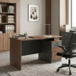 Γραφείο εργασίας Cassius pakoworld ανθρακί-καρυδί 120x60x75εκ