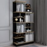 Βιβλιοθήκη Gassim pakoworld μαύρο-καρυδί-λευκό 80x24.6x160εκ