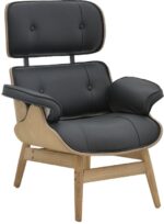 Πολυθρόνα relax Mirto pakoworld μασίφ ξύλο καρυδί -PU μαύρο 80x80x96.5εκ