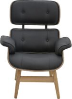 Πολυθρόνα relax Mirto pakoworld μασίφ ξύλο καρυδί -PU μαύρο 80x80x96.5εκ - Image 4
