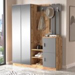 Έπιπλο εισόδου Doorse pakoworld μελαμίνης ανθρακί-oak 147.5x35x180εκ