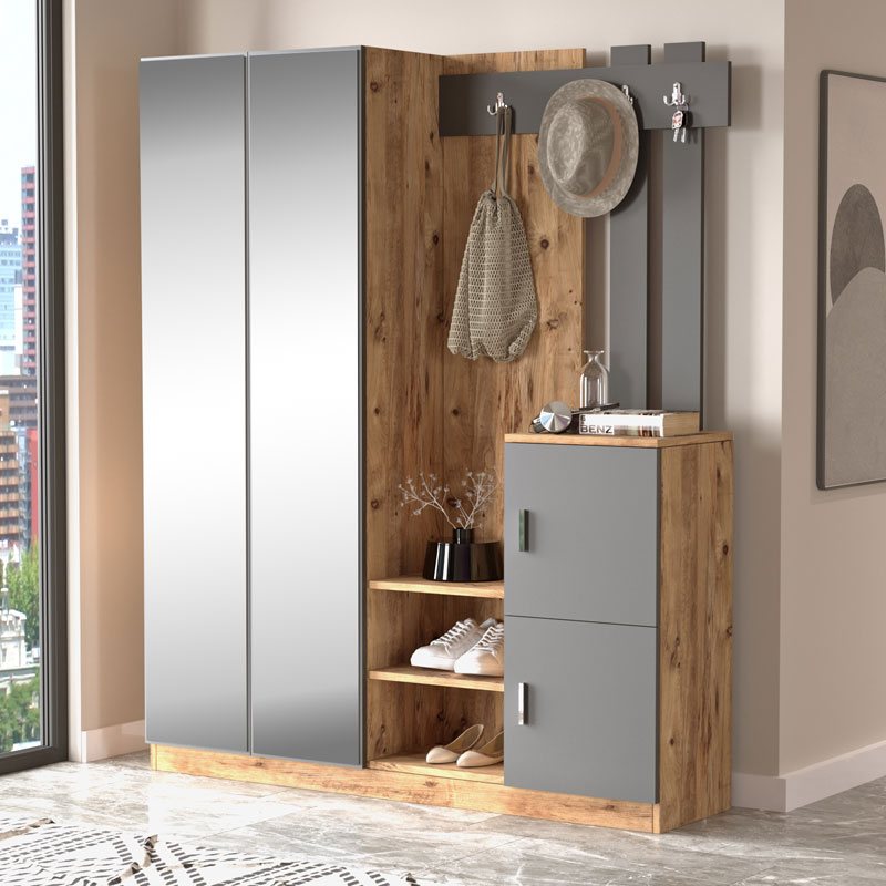 176-000129 Έπιπλο εισόδου Doorse pakoworld μελαμίνης ανθρακί-oak 147.5x35x180εκ - Image 1