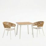 Τραπεζαρία Synergy-Raven σετ 3τεμ pakoworld λευκό αλουμίνιο και plywood σε φυσικό χρώμα 80x80x74εκ - Image 2